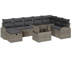 Lauko baldų komplektas Sodo Sofų Rinkinys su pagalve 9 pcs Pilka Poli ratanas
