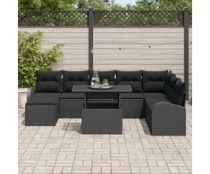 Sodo Sofų Rinkinys su pagalve 9 pcs Juoda