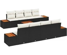 Lauko baldų komplektas Sodo Sofų Rinkinys su saugykla 9 pcs Juoda Poli ratanas