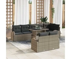 Lauko baldų komplektas Sodo Sofų Rinkinys su saugykla 9 pcs Pilka Poli ratanas