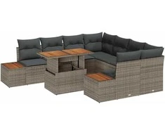 Lauko baldų komplektas Sodo Sofų Rinkinys su saugykla 9 pcs Pilka Poli ratanas