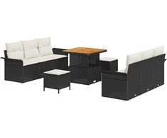 Sodo Sofų Rinkinys su pagalve 9 pcs Juoda ir kreminė