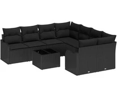 Sodo Sofų Rinkinys su pagalve 9 pcs Juoda poliratanas