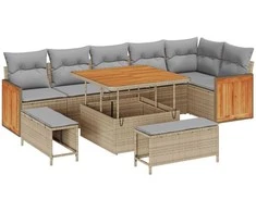 Sodo Sofų Rinkinys su pagalve 9 pcs Bežinė ir šviesiai pilka