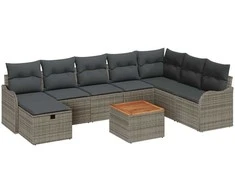 Lauko baldų komplektas Sodo Sofų Rinkinys su pagalve 9 pcs Pilka poliratanas