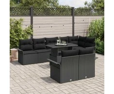 Sodo Sofų Rinkinys su pagalve 9 pcs Juoda Poli ratanas