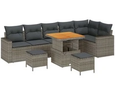 Lauko baldų komplektas Sodo Sofų Rinkinys 9 pcs Pilka poliratanas