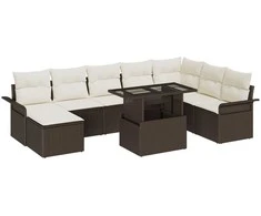 Sodo Sofų Rinkinys su pagalve 9 pcs Ruda ir grietinėlė