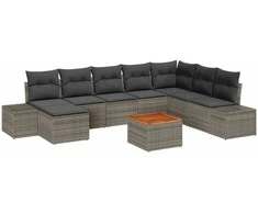 Lauko baldų komplektas Sodo Sofų Rinkinys su pagalve 9 pcs Pilka poliratanas