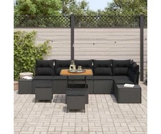 Lauko baldų komplektas Sodo Sofų Rinkinys su pagalve 9 pcs Juoda poliratanas