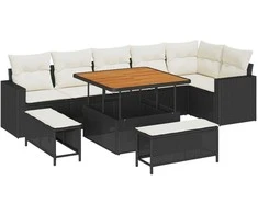Lauko baldų komplektas Sodo Sofų Rinkinys 9 pcs Juoda poliratanas