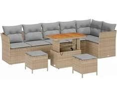 Lauko baldų komplektas Sodo Sofų Rinkinys 8 pcs Smėlio poliratanas