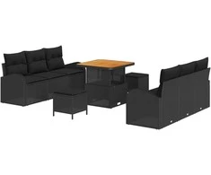 Lauko baldų komplektas Sodo Sofų Rinkinys su pagalve 9 pcs Juoda poliratanas