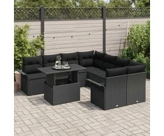 Sodo Sofų Rinkinys su pagalve 9 pcs Juoda Poli ratanas