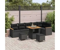 Lauko baldų komplektas Sodo Sofų Rinkinys 9 pcs Juoda poliratanas