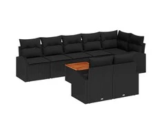 Lauko baldų komplektas Sodo Sofų Rinkinys su saugykla 9 pcs Juoda poliratanas
