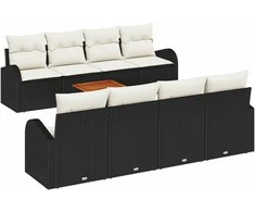 Lauko baldų komplektas Sodo Sofų Rinkinys su pagalve 9 pcs Juoda poliratanas