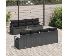 Lauko baldų komplektas Sodo Sofų Rinkinys su saugykla 9 pcs Juoda poliratanas