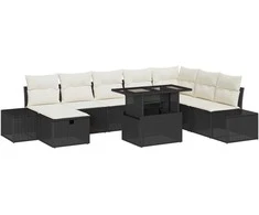 Sodo Sofų Rinkinys 11 pcs Juoda Poli ratanas