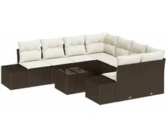 Lauko baldų komplektas Sodo Sofų Rinkinys 9 pcs Ruda ir grietinėlė poliratanas