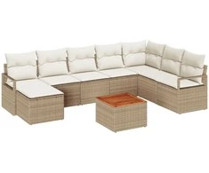 Lauko baldų komplektas Sodo Sofų Rinkinys 9 pcs Bežinė ir kreminė poliratanas