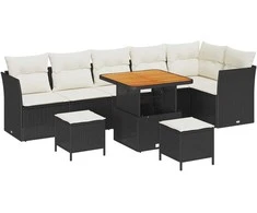Sodo Sofų Rinkinys su pagalve 9 pcs Juoda ir kreminė
