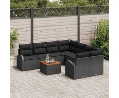 Lauko baldų komplektas Sodo Sofų Rinkinys su saugykla 9 pcs Juoda poliratanas