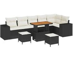 Lauko baldų komplektas Sodo Sofų Rinkinys su pagalve 9 pcs Juoda poliratanas