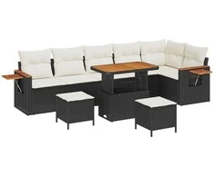 Sodo Sofų Rinkinys su pagalve 9 pcs Juoda ir kreminė