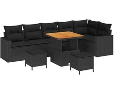 Lauko baldų komplektas Sodo Sofų Rinkinys 9 pcs Juoda poliratanas