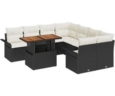 Sodo Sofų Rinkinys su saugykla 9 pcs Juoda Poli ratanas