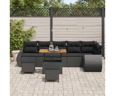 Lauko baldų komplektas Sodo Sofų Rinkinys 9 pcs Juoda poliratanas