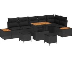 Lauko baldų komplektas Sodo Sofų Rinkinys 9 pcs Juoda poliratanas
