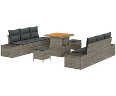 Lauko baldų komplektas Sodo Sofų Rinkinys su pagalve 9 pcs Pilka poliratanas