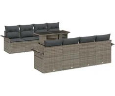 Lauko baldų komplektas Sodo Sofų Rinkinys su pagalve 9 pcs Pilka Poli ratanas