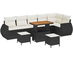 Lauko baldų komplektas Sodo Sofų Rinkinys 9 pcs Juoda poliratanas