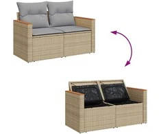 Sodo Sofų Rinkinys su pagalve 9 pcs Smėlio Poli ratanas