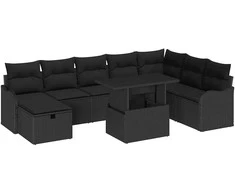 Lauko baldų komplektas Sodo Sofų Rinkinys su pagalve 9 pcs Juoda Poli ratanas