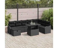 Lauko baldų komplektas Sodo Sofų Rinkinys su pagalve 9 pcs Juoda Poli ratanas