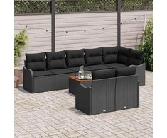 Lauko baldų komplektas Sodo Sofų Rinkinys su pagalve 9 pcs Juoda poliratanas