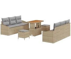 Sodo Sofų Rinkinys su pagalve 9 pcs Bežinė ir šviesiai pilka