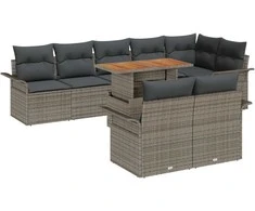 Lauko baldų komplektas Sodo Sofų Rinkinys su saugykla 9 pcs Pilka Poli ratanas