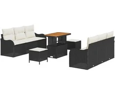Sodo Sofų Rinkinys su pagalve 9 pcs Juoda ir kreminė