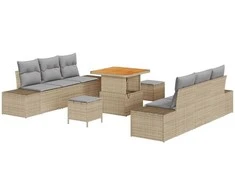 Lauko baldų komplektas Sodo Sofų Rinkinys su pagalve 9 pcs Smėlio poliratanas