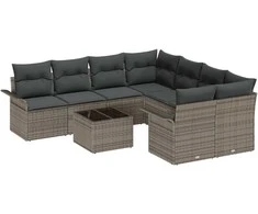 Sodo Sofų Rinkinys su pagalve 9 pcs Pilka poliratanas