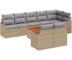 Lauko baldų komplektas Sodo Sofų Rinkinys su pagalve 9 pcs Smėlio poliratanas