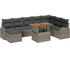 Lauko baldų komplektas Sodo Sofų Rinkinys su saugykla 9 pcs Pilka Poli ratanas