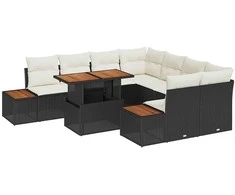 Sodo Sofų Rinkinys su saugykla 9 pcs Juoda Poli ratanas