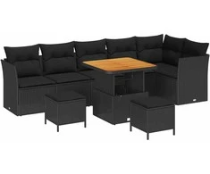 Lauko baldų komplektas Sodo Sofų Rinkinys 9 pcs Juoda poliratanas