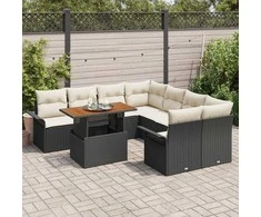 Sodo Sofų Rinkinys su saugykla 9 pcs Juoda Poli ratanas